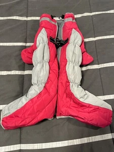 Quilted Pet Winter Jumpsuit with Hood - Pink & Gray Dog Snowsuit Coat large - Picture 1 of 12