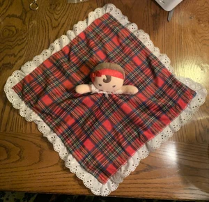 Little Me rot kariert Baby Puppe Lovey Sicherheitsdecke weiß Ösen Spitze Rassel - Bild 1 von 4