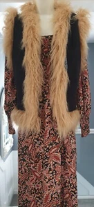 1960s 70s Boho Penny Lane Afghan Mongolian Faux Fur Suedette Gilet Waistcoat 12 - Picture 1 of 10