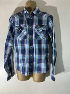Mens Hollister Size Medium Blue Mix Check Long Sleeve Surfer Cut Casual Shirt - Picture 1 of 5