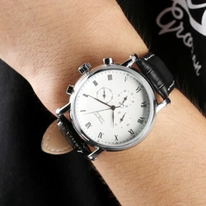 JARAGAR Men's Automatic Watch Sport Calendar 24 Hour Week Dial Leather Watches - Picture 1 of 14