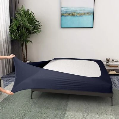 Box Spring Cover Queen Size - Jersey Knit & Stretchy Queen/Queen XL, Navy  - Image 1 of 4