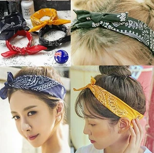 Women Retro BOHO Cotton Paisley Bandana Hair Head Headband Wrap Square Scarf - Picture 1 of 45