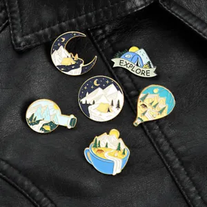 Mountain Style Enamel Pin Starry Sky Brooch Bag Lapel Cartoon Exquisite Badge