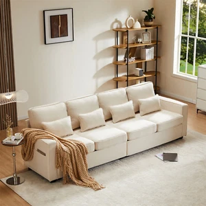 4-Sitzer Sofa Couch 264 cm Polstersofa aus Leinen Schlafcouch Wohnzimmer Grau - Bild 1 von 15