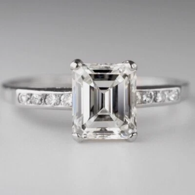 1.71 ct Natural Emerald Cut Diamond Solitaire Engagement Ring Platinum VS2 H - Image 1 of 4
