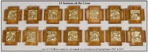 Set -14 Stations of the Cross, Brass w/ wood backplates (Church, chalice co.)#57 - Picture 1 of 19