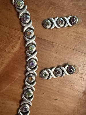 3pc Bracelet & Earring Gem Set .925 Sterling Silver Bracelet 7” Estate Vintage - Изображение 1 из 2