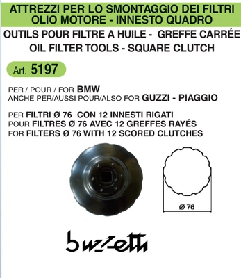 CHIAVE SMONTAGGIO FILTRO OLIO 12 INNESTI PER BMW E MOTO GUZZI BUZZETTI 5197 - Imagen 1 de 4