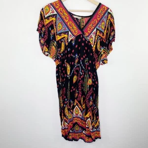 Magazine Dress Women’s Small Boho Paisley Tribal Print Rayon Short Sleeve V-Neck - Picture 1 of 6