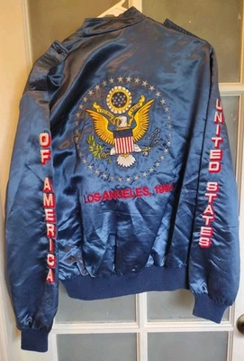 1984 USA-1 Competition LA Olympic Games Satin Bomber Jacket Sz LG Olympics Vtg  - Image 1 of 4