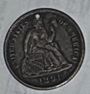 Moneda de diez centavos libertad sentada 1891 plata ficha de amor "APH" envío rápido gratuito - Imagen 1 de 2