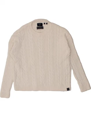 SUPERDRY Womens Oversized Crew Neck Jumper Sweater UK 8 Small White Cotton CC10 - Image 1 of 3