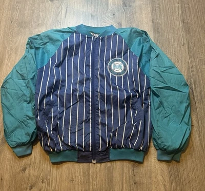 Vintage 90s Spalding Pro Collection Pinstripe Windbreaker Jacket Teal Blue L - Image 1 of 4