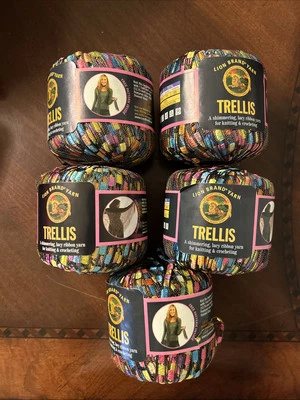 Lion Brand Trellis (5) Pc Lot Lacy Ribbon Yarn #306 Pastel Garden rainbow - Image 1 of 4