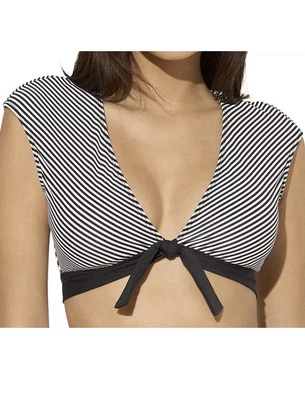 Top de bikini Bleu Rod Beattie blanco y negro a rayas cuello en V manga gorra talla 10 Foto 1 de 4