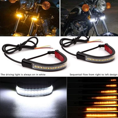 Tiras de luz de giro de señal de horquilla LED blanca/ámbar para motocicleta 2x Foto 1 de 4