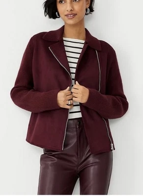 Ann Taylor женщин Sz маленький искусственной замши бордовый Moto куртка осени зимы повседневный - Изображение 1 из 4