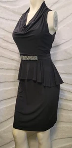 Neu mit Etikett London Times ärmellos Glitzer Schößchen Stretch LBD schwarz Kleid Größe 8 Medium - Bild 1 von 15