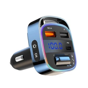 Bluetooth 5.4 FM Transmitter Car Adapter, 54W PD & QC3.0 USB Charger, Handsfr... - Picture 1 of 9