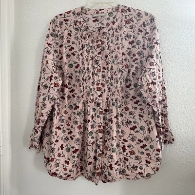 Top túnica Woman Within Petite 1X rosa floral plisado algodón pintuck primavera hada Foto 1 de 4