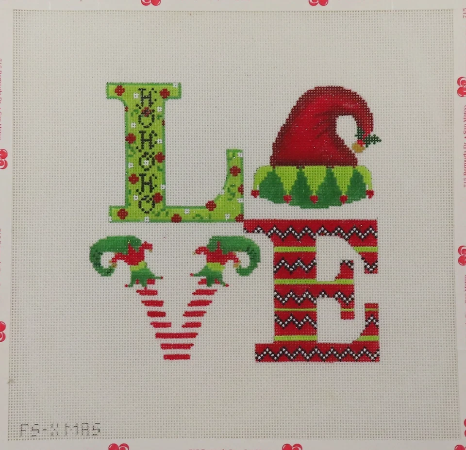 HANDPAINTED NEEDLEPOINT  - LOVE Christmas Themed (1) - Image 1 of 1