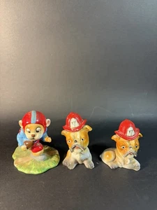 3 Small Bulldog Figurines  Porcelain Football & Firefighters - Picture 1 of 15