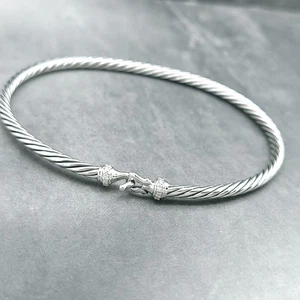 Brazalete Brazalete David Yurman Clásico Cable Plata Esterlina Diamante Hebilla 3mm - Imagen 1 de 7