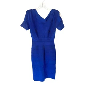 Herve Leger Ultramarine Party Short Sleeve Bandage Bodycon Mini Dress Size XS - Picture 1 of 11