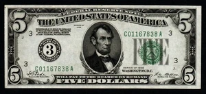 NUMERIC GOLD DEMAND PHILADELPHIA 1928 $5 BEAUTIFUL AU+ Federal Reserve Note! - Picture 1 of 2