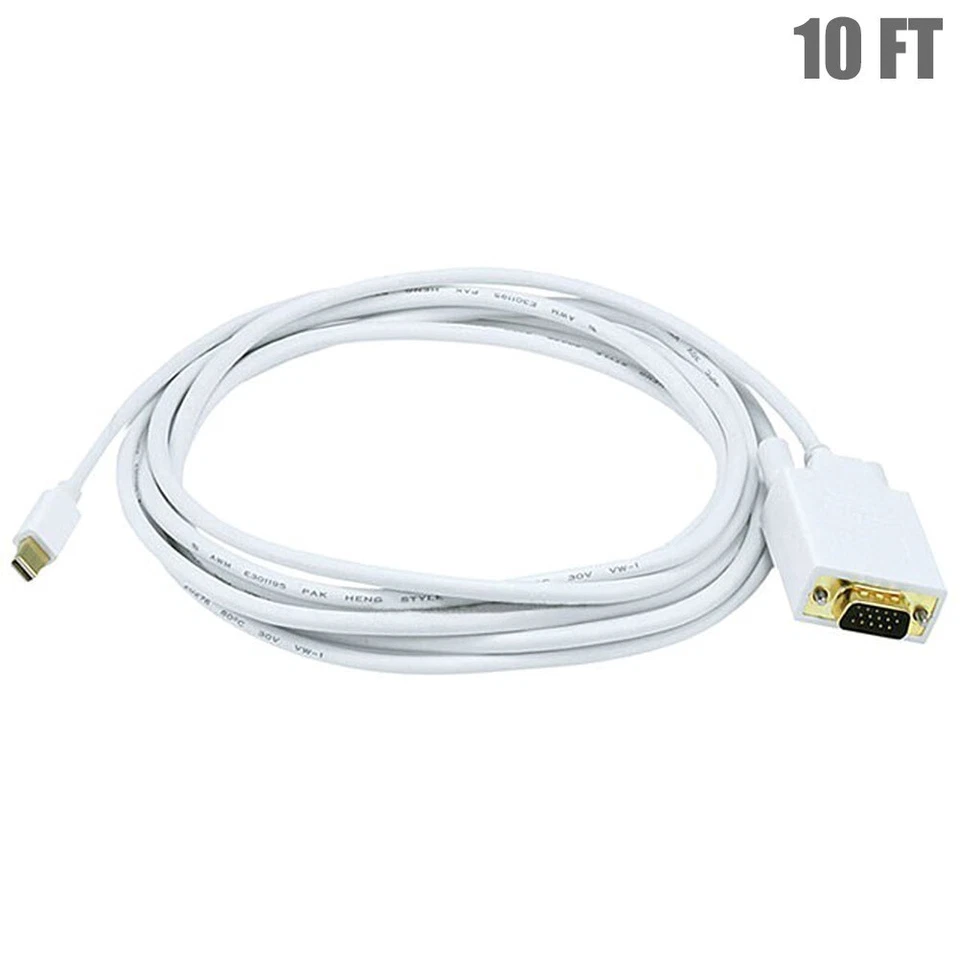 10FT Mini DisplayPort DP Male to VGA Male Cable Mac Monitor 1080p Gold Plated - Image 1 of 3