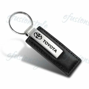 AUTÉNTICO Logotipo Cuero Negro Cromado Llavero Llavero Cordón para Toyota - Imagen 1 de 1