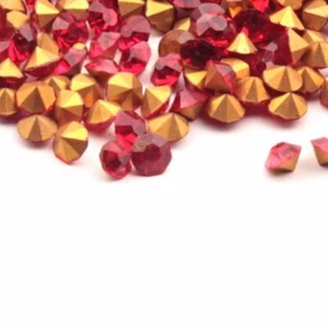Lotto (440) ss18 strass vetro rosso sfaccettato tondo ceco vintage laminato - Foto 1 di 2