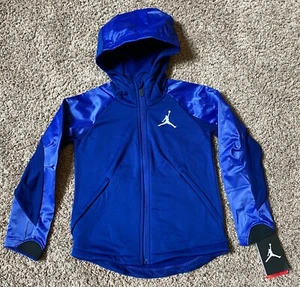 NEW JORDAN BOYS Full Zip hooded Jacket Hoodie YOUTHS ize 7 BLUE Black HA1973 410 - Picture 1 of 6