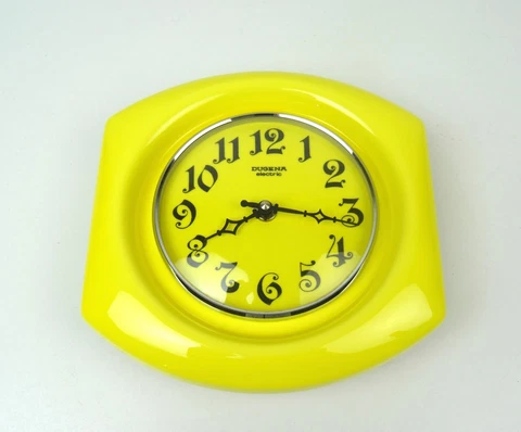 ORIGINAL MID CENTURY 70S POP ART YELLOW CERAMIC VINTAGE WALL CLOCK BY DUGENA Cover