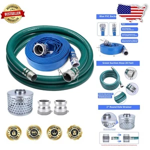 Durable 2 Inch PVC Water Pump Hose Kit with Heavy Duty Adapters and Filter - Picture 1 of 9