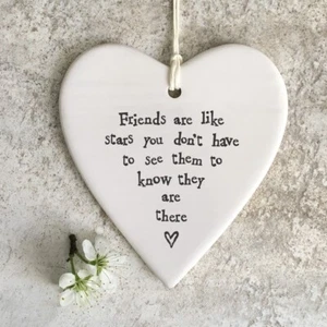 East of India Porcelain Hanging Heart ' Friends are like stars .' Gift' NEW - Picture 1 of 1
