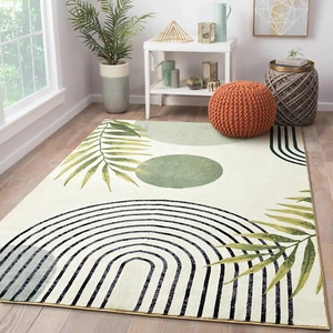 Mid Century Modern Washable Rug, Green Boho Cute Aesthetic 4X6 Area Rugs for Bed - Picture 1 of 12