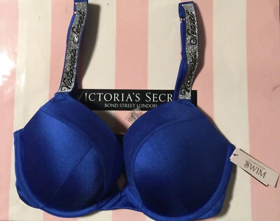 $69 Nuevo Top de Bikini Victorias Secret Logo de Natación Brillante Correa Brillante Natación Push Up 34C Foto 1 de 4
