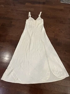Victoria's Secret Lingerie Slip Dress Satin Ivory Full Length High Slit Lace - Picture 1 of 9