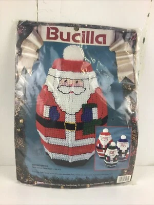 Vintage 1993 Bucilla Nesting Santas Plastic Canvas Table Decor Set Of 3 #61165 - Image 1 of 4