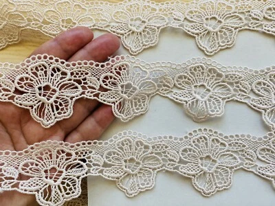 2 Yards Beige Embroidered Ribbon Trim for Sewing/Crafts/Bridal/1.75" Wide   - Image 1 of 4