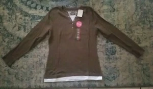 ARIZONA Junior GIRLS Brown Bean LONG SLEEVE SHIRT Size XL+ (18.5 ) - Picture 1 of 17