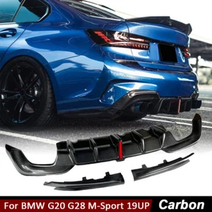 For BMW G20 G28 M-Sport 19-22 REAL CARBON Rear Bumper Diffuser Lip Spoiler W/LED - Picture 1 of 12