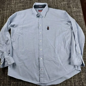 Vintage Hathaway Golf Mens Blue Button Up Shirt Long Sleeve Size 17.5 34/35 - Picture 1 of 8