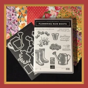 Stampin' Up! FLOWERING RAIN BOOTS Stamp Set, Dies & TULIP FIELDS DSP #382 - Picture 1 of 18
