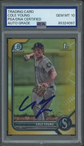 COLE YOUNG SIGNED 2022 BOWMAN DRAFT CHROME 1ST GOLD CARD /50 GEM MT 10 AUTO-PSA - Picture 1 of 2