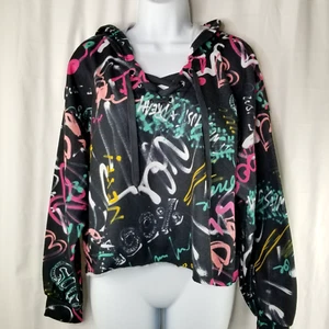Jolie & Joy by FCT Graffiti Hoodie Crop Sweatshirt XL Streetwear Y2K Schwarz Multi - Bild 1 von 5
