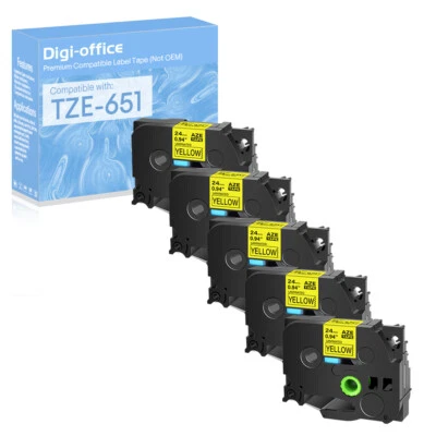 Этикетка совместима с Brother PT-D600 TZ Tze 651 черная на желтой ленте 24 мм 5 шт. - Изображение 1 из 4