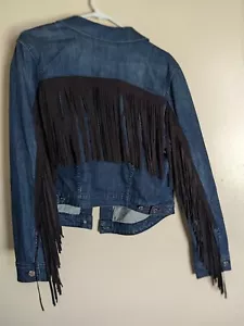 William Rast Black Fringe Denim Jacket Size L - Picture 1 of 3